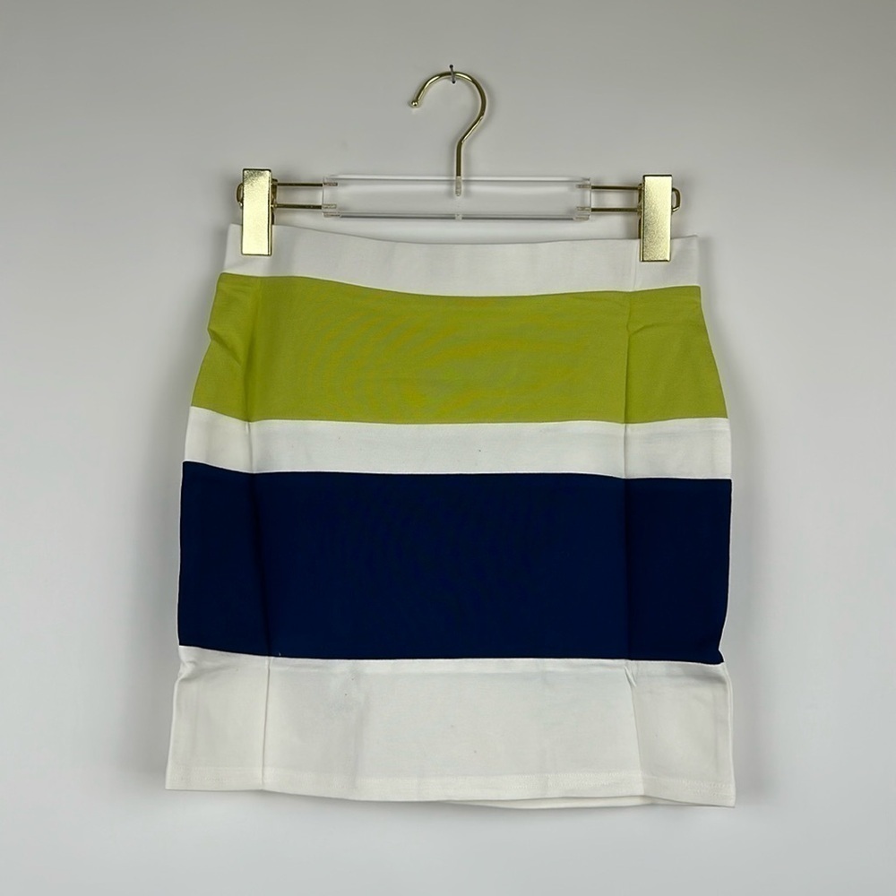 English Factory Green Blue White Striped Mini Skirt Size Small
